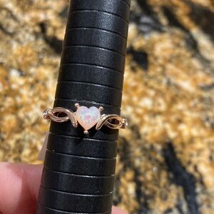 Heart faux Opal and zircon Ring in Rose Goldtone over sterling size 8.5